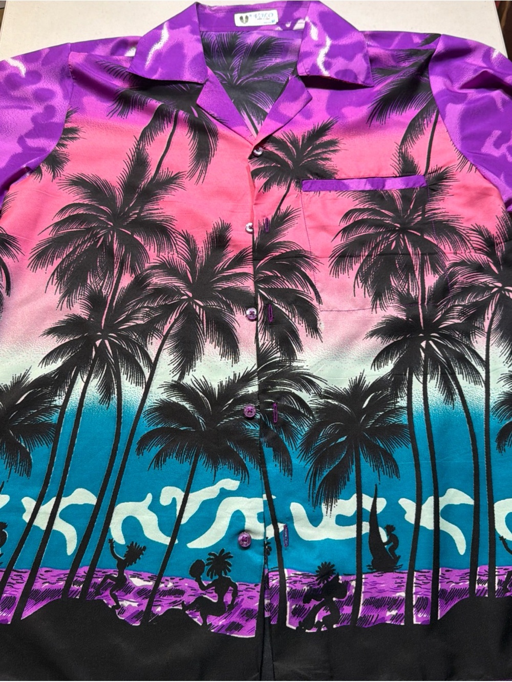 Vivid Palm Tree Hawaiian Shirt in Pink, Purple & Teal